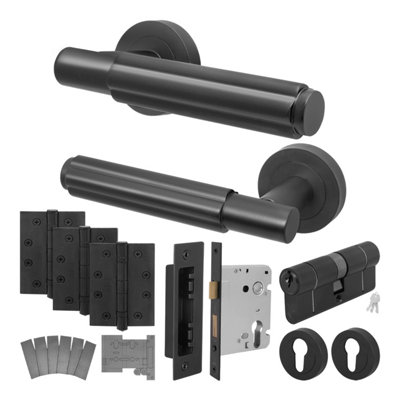 Afit Black Fire Door Handle Euro Lock And Double Cylinder SetMatt Black Internal Fire Rated Door Handle Locks HingesFleur from B&Q