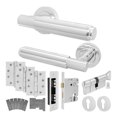 Afit Chrome Fire Door Handle Euro Lock And Thumbturn Cylinder Set Internal Fire Rated Door Handle Locks HingesFleur from B&Q