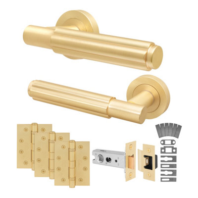 Afit Brass Fire Door Handle Latch SetSatin Brass Internal Fire Rated Door Handle With 76mm Latch And 102mm HingesFleur 1 Pack from B&Q