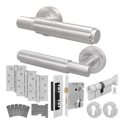 Afit Satin Fire Door Handle Euro Lock And Thumbturn Cylinder Set Internal Fire Rated Door Handle Locks HingesFleur from B&Q