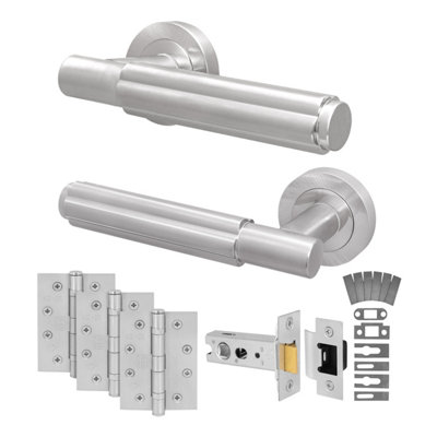 Afit Satin Fire Door Handle Latch SetSatin Nickel Internal Fire Rated Door Handle With 76mm Latch And 102mm HingesFleur 1 Pack from B&Q