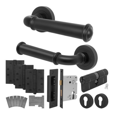 Afit Black Fire Door Handle Euro Lock And Double Cylinder SetMatt Black Internal Fire Rated Door Handle Locks HingesCallo from B&Q