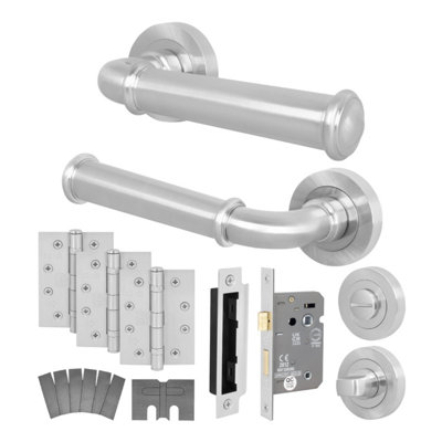 Afit Satin Fire Door Handle Bathroom SetSatin Nickel Internal Fire Rated Door Handle 80mm Bathroom Lock 102mm HingesCallo from B&Q