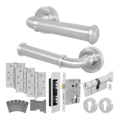 Afit Satin Fire Door Handle Euro Lock And Thumbturn Cylinder Set Internal Fire Rated Door Handle Locks HingesCallo 1 Pack from B&Q