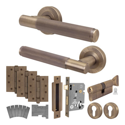 Afit Antique Brass Fire Door Handle Euro Lock And Thumbturn Cylinder Set Internal Fire Rated Door Handle Locks HingesLinea from B&Q