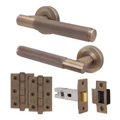 Afit Antique Brass Door Handle Latch SetInternal Door Handle With 64mm Latch And 76mm HingesLinea 1 Pack from B&Q