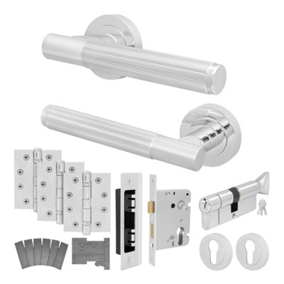 Afit Chrome Fire Door Handle Euro Lock And Thumbturn Cylinder Set Internal Fire Rated Door Handle Locks HingesLinea 1 Pack from B&Q