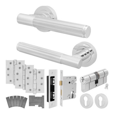 Afit Chrome Fire Door Handle Euro Lock And Double Cylinder SetPolished Internal Fire Rated Door Handle Locks Hinges Linea 1 Pack from B&Q