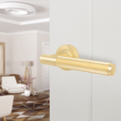 Afit Brass Fire Door HandleSatin Brass Internal Lever On Rose Fire Rated Door HandleLinea 1 Pair