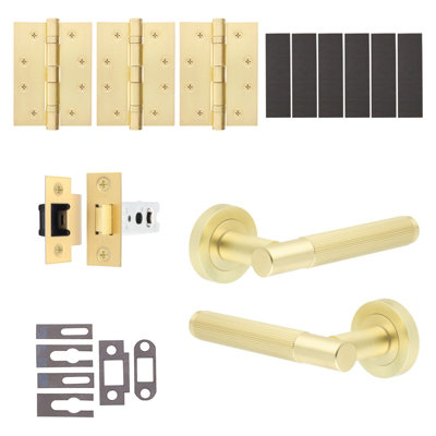 Afit Brass Fire Door Handle Latch SetSatin Brass Internal Fire Rated Door Handle With 76mm Latch And 102mm HingesLinea 1 Pack from B&Q