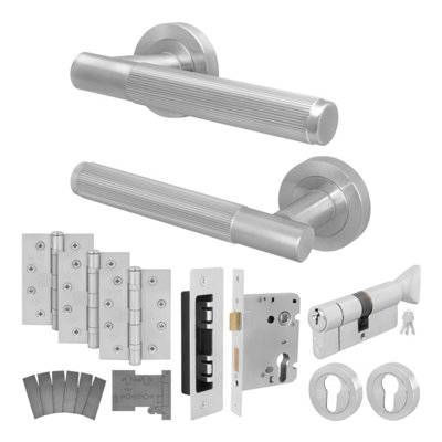 Afit Satin Fire Door Handle Euro Lock And Thumbturn Cylinder Set Internal Fire Rated Door Handle Locks HingesLinea 1 Pack from B&Q