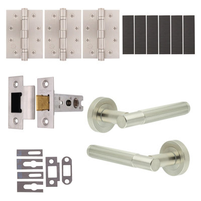 Afit Satin Fire Door Handle Latch SetSatin Nickel Internal Fire Rated Door Handle With 76mm Latch And 102mm HingesLinea 1 Pack from B&Q