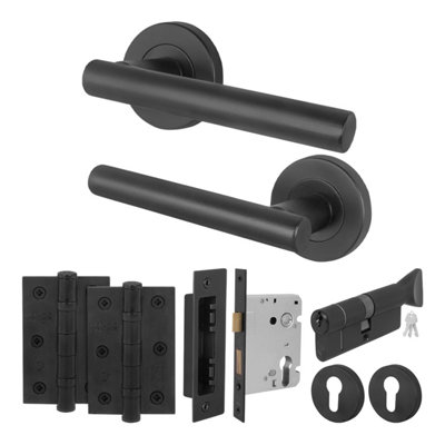 Afit Black Door Handle Euro Lock And Thumbturn Cylinder SetInternal Door Handle With Locks And HingesOlvera 1 Pack from B&Q