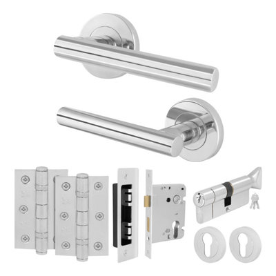 Afit Polished Chrome Door Handle Euro Lock And Thumbturn Cylinder SetInternal Handle With LocksHingesOlvera 1 Pack from B&Q