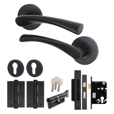 Afit Black Door Handle Round Rose With Thumbturn CylinderHinges1 Pair Of Matt Black Internal HandlesNovi Range from B&Q