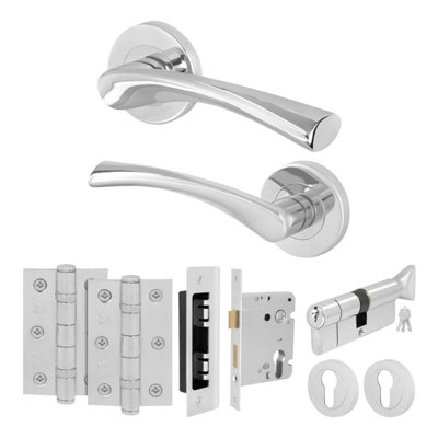 Afit Chrome Door Handle Round Rose With Thumbturn CylinderHinges1 Pair Of Polished Chrome Internal HandlesNovi Range from B&Q