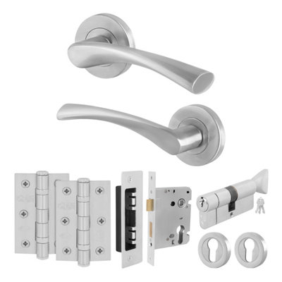 Afit Satin Door Handle Round Rose With Thumbturn CylinderHinges1 Pair Of Satin Nickel Internal HandlesNovi Range from B&Q