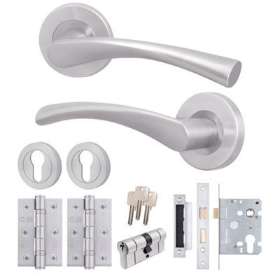 Afit Satin Nickel Door Handle Euro Lock And Cylinder SetInternal Handle With Locks And HingesNovi 1 Pack from B&Q