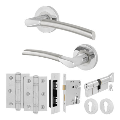 Afit Duo Finish Door Handle Euro Lock And Thumbturn Cylinder SetInternal Door Handle With Locks And Hinges1 PackBoston from B&Q