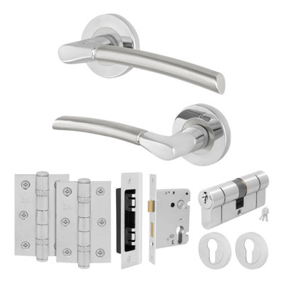 Afit Duo Finish Door Handle Euro Lock And Cylinder SetInternal Door Handle With Locks And Hinges1 Pack from B&Q