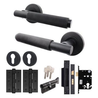 Afit Black Door Handle Euro Lock And Thumbturn Cylinder SetInternal Door Handle With Locks And HingesDixon 1 Pack from B&Q