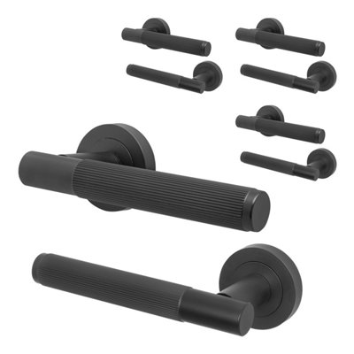 Afit Black Door HandleMatt Black Internal Lever On Rose Door HandleLinea 4 Pairs from B&Q