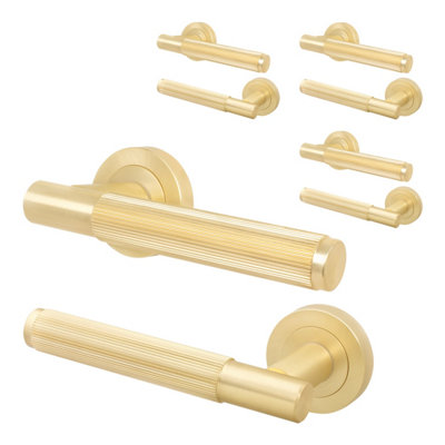 Afit Brass Door HandleSatin Brass Internal Lever On Rose Door HandleLinea 4 Pairs from B&Q