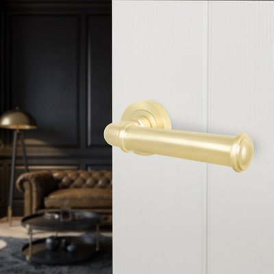 Afit Brass Door HandleSatin Brass Internal Lever On Rose Door HandleCallo 1 Pair from B&Q
