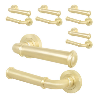 Afit Brass Door HandleSatin Brass Internal Lever On Rose Door HandleCallo 5 Pairs from B&Q