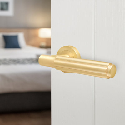 Afit Brass Door HandleSatin Brass Internal Lever On Rose Door HandleFleur 1 Pair from B&Q