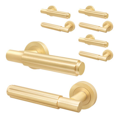 Afit Brass Door HandleSatin Brass Internal Lever On Rose Door HandleFleur 4 Pairs from B&Q