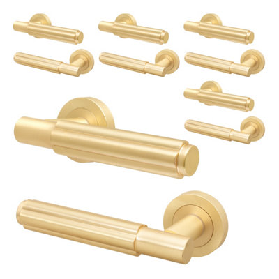 Afit Brass Door HandleSatin Brass Internal Lever On Rose Door HandleFleur 5 Pairs from B&Q