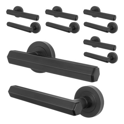 Afit Black Door HandleMatt Black Internal Lever On Rose Door HandleMonet 5 Pairs from B&Q