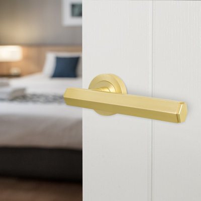 Afit Brass Door HandleSatin Brass Internal Lever On Rose Door HandleMonet 1 Pair from B&Q
