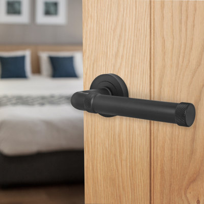Afit Black Door HandleMatt Black Internal Lever On Rose Door HandleSinta 1 Pair from B&Q