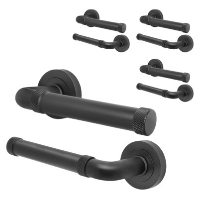 Afit Black Door HandleMatt Black Internal Lever On Rose Door HandleSinta 4 Pairs from B&Q