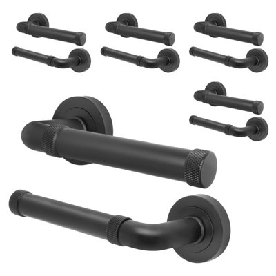 Afit Black Door HandleMatt Black Internal Lever On Rose Door HandleSinta 5 Pairs from B&Q