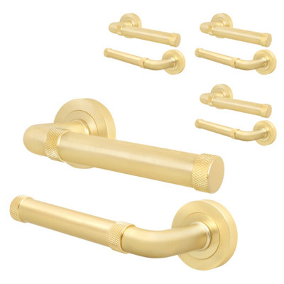 Afit Brass Door HandleSatin Brass Internal Lever On Rose Door HandleSinta 4 Pairs from B&Q