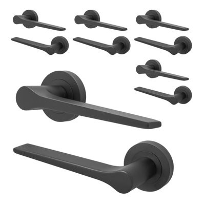 Afit Black Door HandleMatt Black Internal Lever On Rose Door HandleTempo 5 Pairs from B&Q