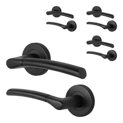 Afit Black Door Handles Round Rose4 Pairs Of Internal Lever HandlesBoston Range from B&Q
