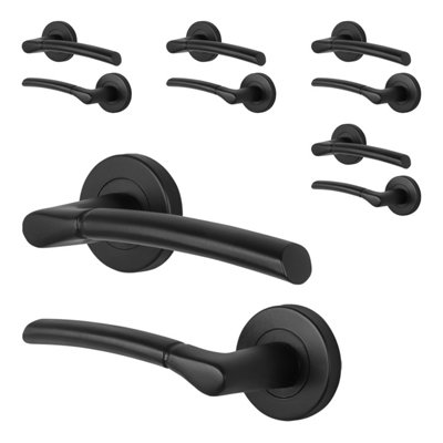 Afit Black Door Handles Round Rose5 Pairs Of Internal Lever HandlesBoston Range from B&Q