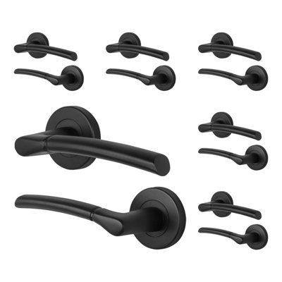 Afit Black Door Handles Round Rose6 Pairs Of Internal Lever HandlesBoston Range from B&Q