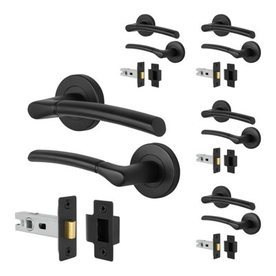 Afit Black Door Handles Round Rose With Latch5 Pairs Of Internal Lever HandlesLatch (64mm)Boston Range from B&Q