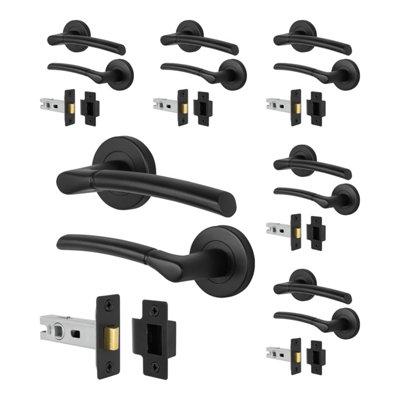 Afit Black Door Handles Round Rose With Latch6 Pairs Of Internal Lever HandlesLatch (64mm)Boston Range from B&Q