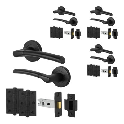 Afit Black Door Handles Round Rose With Latch4 Pairs Of Internal Lever HandlesLatch (64mm) Hinges (76mm)Boston from B&Q