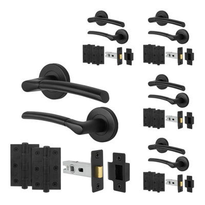 Afit Black Door Handles Round Rose With Latch5 Pairs Of Internal Lever HandlesLatch (64mm) Hinges (76mm)Boston from B&Q