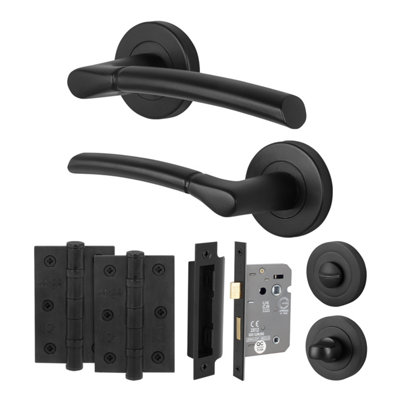 Afit Black Bathroom Door Handle Round Rose Set1 Pair Of Internal Lever Matt HandlesLock (80mm)HingesBoston from B&Q