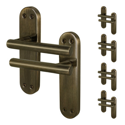 B&Q -  Brass Door Handles Latch5 Pair Of Internal T-Bar Antique Brass Backplate HandlesOlvera Range