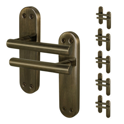 Afit Brass Door Handles Latch6 Pair Of Internal T-Bar Antique Brass Backplate HandlesOlvera Range from B&Q