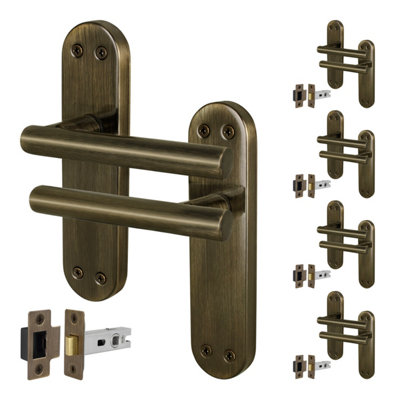 Afit Brass Door Handles With Latch5 Pair Of Internal T-Bar Antique Brass Backplate HandlesOlvera Range from B&Q
